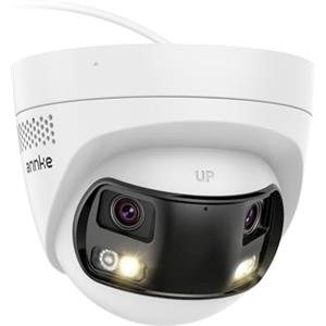 ANNKE Telecamera di Sorveglianza Esterna POE a Doppio Obiettivo, Visione a 180°, 8MP, Visione Notturna a Colori, Rilevamento Persona/Veicolo, Audio Bidirezionale, Slot per Scheda SD