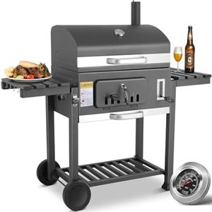 TLSUNNY Barbecue Carbonella, XXL Griglia per Barbecue con Coperchio, 2PCS Ruote, Camino, BBQ Carbonella in Giardino e all'aperto, Grande Capacità, Grigio, 152x136x60 cm, per 6-10 Persone
