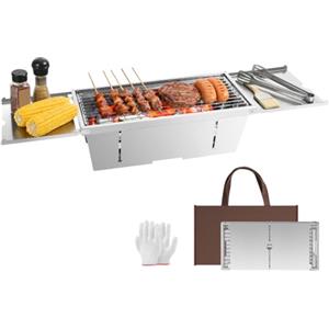 Uten Barbecue Carbonella Portatile e Pieghevole, BBQ Tavolo per Giardino | Non è Richiesta Alcuna Installazione, Acciaio Inox con Borsa per il Trasporto, Spiaggia, Campeggio, Escursionismo (M)