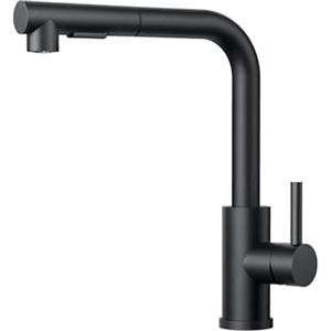 FORIOUS Rubinetto Lavello Cucina, Miscelatore Cucina con Doccetta Estraibile, 2 Tipi di getto e Girevole a 360°, A forma di L Acciaio Inox Maniglia Singola Rubinetto Miscelatore, Nero