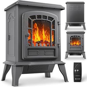 KESSER® Camino elettrico con termoventilatore da 2000W - caminetto elettrico - riscaldamento - effetto fuoco a LED - stufa effetto fiamma - termocamino silenzioso e regolabile (grigio)