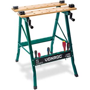 VONROC Banco da lavoro richiudibile in legno di bambù. Portata massima 150 kg, pieghevole. Dimensioni: Larghezza: 520 mm - Altezza: 775 mm - Lunghezza: 635 mm