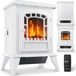 KESSER® Camino elettrico con termoventilatore da 2000W - caminetto elettrico - riscaldamento - effetto fuoco a LED - stufa effetto fiamma - termocamino silenzioso e regolabile, bianco