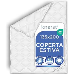 KNERST Piumino Estivo 135x200 Microfibra, Trapunta, Made in UE | Coperta estiva, Piumone leggero, Ökotex, traspirante, lavabile, morbido, per letto singolo e matrimoniale