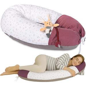 baby idea Cuscino Gravidanza per Dormire e Allattamento Con Tasche DoDo - Sciarpina in Omaggio - In Mussola e Gersey - Federa Sfoderabile e Lavabile 100% Cotone - Made in Italy (Mirtillo)