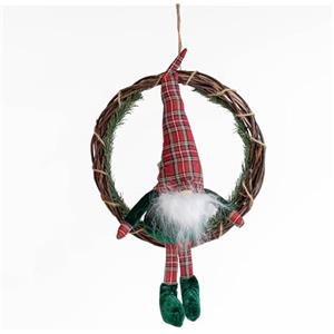 Il Gruppone Passione Casa Ghirlanda Natalizia con Gnomo Seduto Ghirlanda Ø30 cm con Gnomo Alto 50 cm Decorazione per Porta o Parete in Vimini - Verde
