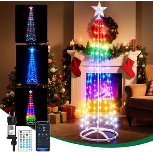 Aigostar 180CM Luci Albero di Natale LED Smart con Stelle, 165 RGBIC LED | Controllo Segmenti DIY Colore, APP e Telecomando, Music Sync, 39 Effetti Dinamici, IP44 Impermeabile per Interno, Esterno