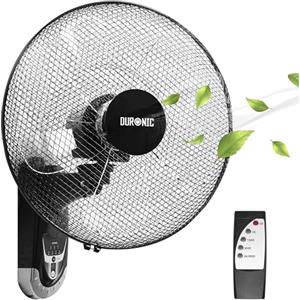 Duronic FN55 BK Ventilatore da Parete 40 cm, 60W, Oscillante Timer Nero | Ventilatore da parete con 5 pale, 3 velocità, telecomando e supporto scorrevole smontabile per installazione facile