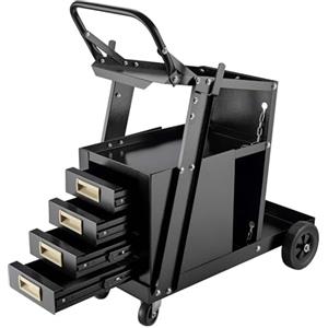 Wiltec Carrello saldatrice con 4 cassetti, porta attrezzi per saldatura, in acciaio con 4 ruote, portata fino a 100 kg, con spazio per bombola di gas, per officina