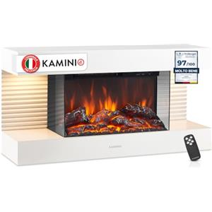 KAMINIO® Liz 82 Camino elettrico da parete con riscaldamento [Bianco] | Caminetto elettrico riscaldante con effetto fuoco 3D decorativo a 5 livelli, 2 vani LED, timer, termostato e telecomando