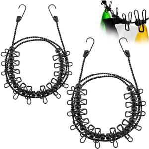 COM-FOUR® 2X Stendibiancheria da viaggio, 180-350 cm per filo | stendibiancheria da campeggio con elastico riflettente - stendibiancheria con 12 clip metalliche ciascuno