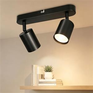 Dehobo Nero Faretti LED Soffitto 2 Faretti, Plafoniera LED Soffitto GU10 | Faretto LED Interno Orientabile a 350° Plafoniere da Soffitto per Cucina Soggiorno, Faretti da Soffitto Non Incluse Lampadine