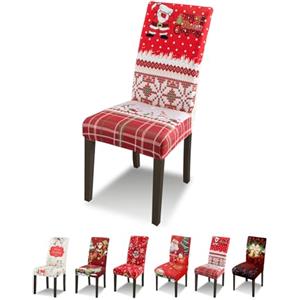 Lydevo Coprisedie Natalizie 4 Pezzi Coprisedia con Schienale Elasticizzato Spandex Fodere Coprisedia per Sala da Pranzo Rimovibile Vestisedia con Schienale per Natale Festa,Plaid Babbo