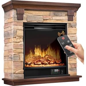 KESSER® Caminetto elettrico Casminetto da appoggio - Caminetto con effetto fiamma LED 3D, con funzione di riscaldamento, caminetto con potenza 1800W, (Natur/Braun)