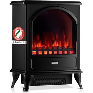 KAMINIO® Leni Camino elettrico da appoggio Nero [stufa da interno] | Caminetto elettrico a forma di stufa, termocamino a 2 livelli [900/1800 W] con effetto fuoco LED, pronto all'uso