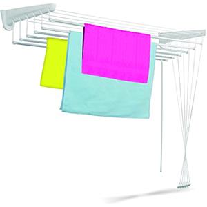 Casabriko 67914 Stendibiancheria a Saliscendi da Parete e Soffitto, Acciaio/Resina, Bianco, 120 cm