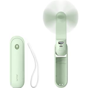 JISULIFE Portatile 3 in 1 Ventilatore, Power Bank, Torcia, Verde | Mini Refrigeratore Essenziale, Piccolo, Tascabile, Autonomia di 19 Ore, Spegnimento Automatico, Lama Morbida di Sicurezza