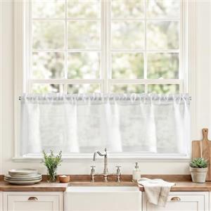 TOPICK Tenda corta cucina bistrò in voile 150L x 40A cm Bianco 1 pezzo | Tende da cucina in garza trasparente, da bistrò, per interni, soggiorno, casa di campagna, cucina