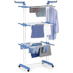 EASYmaxx Torre portabiancheria | Stendibiancheria con rotelle, lunghezza di asciugatura 16 m e 3 ripiani | 2 Ali laterali per 14 appendini | Asciugatura in casa e all'aperto | Aperto 126x63x172cm