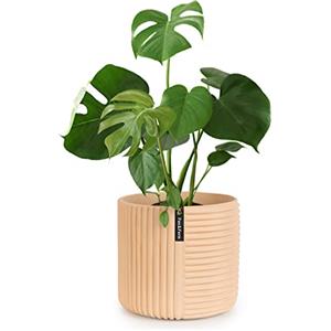 Fox & Fern Fox&Fern - Vaso da fiori L con struttura a linee, 27 cm, con scarico dell'acqua per piante da esterno e interno, adatto per fioriera Fox &Fern L (30 cm di diametro), colore: sabbia
