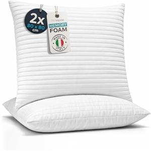 Deshome Serena - Coppia di Cuscini 80x80 cm, Cuscini Letto e Arredo, Guanciali Memory Foam a Fiocchi, Morbidi e Traspiranti, Rivestimento Trapuntato, Made in Italy