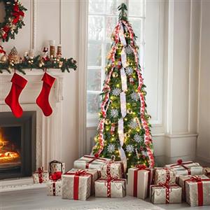 LIFERUN 180cm Albero di Natale Pop Up, Albero di Natale Artificiale con 150PCS Luci LED, 11 Modalità di Illuminazione, Albero di natale Pieghevole, Salvaspazio, con Palline di Natale, Nastri