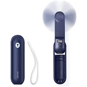 JISULIFE Portatile 3 in 1 Ventilatore, Power Bank, Torcia, Blu | Mini Refrigeratore Essenziale, Piccolo, Tascabile, Autonomia di 19 Ore, Spegnimento Automatico, Lama Morbida di Sicurezza