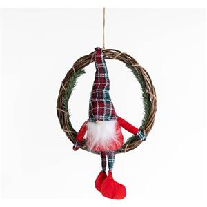 Il Gruppone Passione Casa Ghirlanda Natalizia con Gnomo Seduto Ghirlanda Ø30 cm con Gnomo Alto 50 cm Decorazione per Porta o Parete in Vimini - Rosso