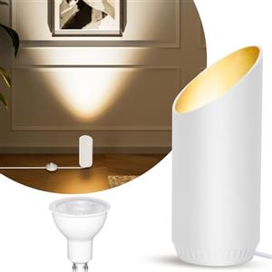 HUAEU LED Sol Spot - 6 W Lampada da terra per interni, nero, 3000 K, bianco caldo, con lampadina GU10 LED 500 lm, faretto con interruttore piede (bianco,1 confezioni)