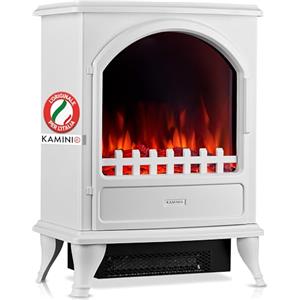 KAMINIO® Leni Camino elettrico da appoggio Bianco [stufa da interno] | Caminetto elettrico a forma di stufa, termocamino a 2 livelli [900/1800 W] con effetto fuoco LED, pronto all'uso
