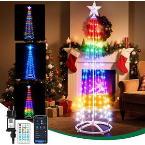 Aigostar 180CM Luci Albero di Natale LED Smart con Stelle, RGBIC, 165 LED, Controllo Segmenti DIY Colore, APP e Telecomando, Music Sync, 39 Effetti Dinamici, IP44 Impermeabile per Interno, Esterno