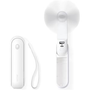 JISULIFE Portatile 3 in 1 Ventilatore, Power Bank, Torcia, Bianco | Mini Refrigeratore Essenziale, Piccolo, Tascabile, Autonomia di 19 Ore, Spegnimento Automatico, Lama Morbida di Sicurezza