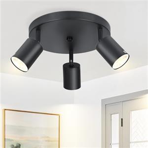 ZMH Lampada da soffitto LED Faretto da soffitto nero - Lampada da soffitto | 3 lampadine Faretti da soffitto rotondi GU10 Faretto da cucina in metallo Faretto per soggiorno Corridoio - senza lampadina