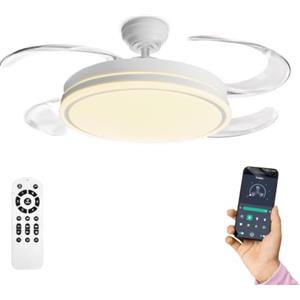 LED ATOMANT Ventilatore LED 4 Pale Retrattili Ø109cm 85W CCT Dimmer | 5250 Lumen, Telecomando e App, Modalità estate/inverno, 6 velocità