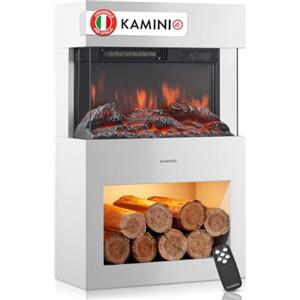 KAMINIO® Henri Camino elettrico da appoggio Bianco [stufa da interno] | Caminetto elettrico a forma di stufa, termocamino con effetto fuoco LED, vano illuminato, timer, termostato e telecomando