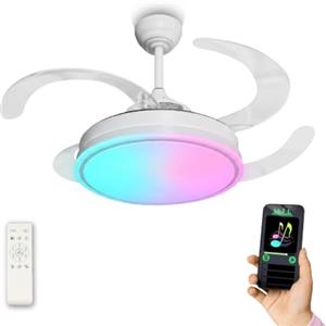 LED ATOMANT Ventilatore LED Altoparlante Pale Retrattili Ø109cm 60W CCT/RGB | 2500 Lumen, Telecomando e App Bluetooth, Musica, 6 velocità