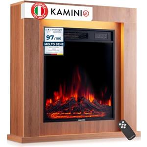 KAMINIO® Matti MODERN 32 Quercia Camino elettrico da appoggio | Caminetto elettrico da terra decorativo, termocamino con effetto fuoco 3D, LED d'ambiente, timer, termostato e telecomando