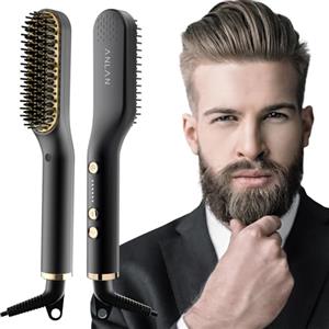 ANLAN Mini Piastra per Capelli e Barba Uomo per Lo Styling Lunga e Corta | Spazzola Lisciante Elettrica 30s di Riscaldamento Rapido Ionico,Pettine della Capelli e Barba