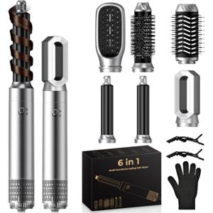 OHFAMO 5 in 1 Air Styler, Asciugacapelli Ionico, Spazzola ad Aria (Grigio) | Ferro arricciacapelli automatico, spazzola ad aria calda, spazzola lisciante per ricci, volume e stili lisci a casa