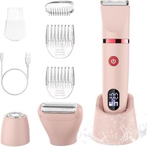 Scttomon Rasoio elettrico per donna Viso Bikini Corpo Tagliapeli corporeo per donna Epilatore per zona bikini Bikini-Trimmer Impermeabile IPX7 Display LCD Uso a secco/bagnato,rosa