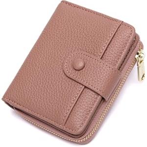 CHAOFANXI Piccole borse da donna, portafogli da donna, portafoglio in pelle bifold con blocco RFID, portafoglio da donna con tasca portamonete con cerniera e scomparti multipli per carte, Rosa polvere