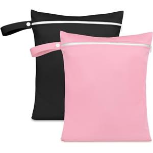 AOOSA 2 Pezzi Sacchi Borse da Viaggio,Riutilizzabile Borsa Pannolini | con cerniera e manici,Sacchetti per la Biancheria Impermeabile per Costume da Bagno Spiaggia Gym(Nero + Rosa)