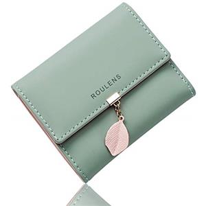 Roulens Portafoglio in pelle PU borsa con RFID da donna con ciondolo foglia con cerniera