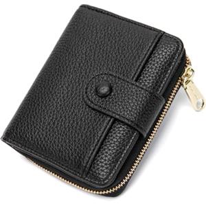 CHAOFANXI Portafoglio da Donna in Pelle PU con Protezione RFID, 6 Scomparti per Carte e Finestrino Patente, Portamonete con Cerniera, Nero