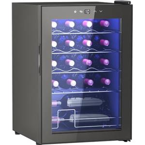 HOMCOM Cantinetta Vino Refrigerata 20 Bottiglie 53L 5-18℃, Luci LED, Nero | Cantina Vino Bar Monotemperatura, Vetro Anti UV, Compressore, Ripiani Regolabile, Display Touch, Classe G, Cantina Vino Bar