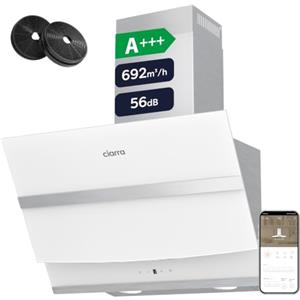 CIARRA CBCW6736N Classe A+++ Cappa Aspirante 60 cm WIFI Control Bianco | 692m³/h Filtro Carboni Attivi CBCF003 Pannello Touch Aspiratore 4 velocità Cappa a Parete Vetro