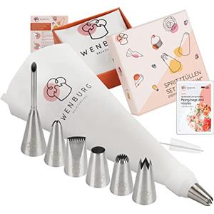 Wenburg Facile da Usare Sacapoche per Dolci Premium - 7 Beccucci Grandi per Professionisti - Sac a Poche in Cotone Resistente da 35 cm - Versatile per Torte, Cupcake e Biscotti - Con Scatola Regalo