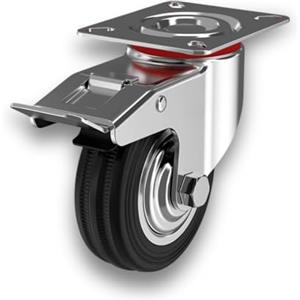 ECOVELO' RUOTE GIREVOLI CON FRENO, ROTELLE SILENZIOSE PIROETTANTI IN GOMMA, PER CARRELLO CARICHI PESANTI MOBILI,ELETTRODOMESTICI, BANCHI DA LAVORO (125mm, 1)