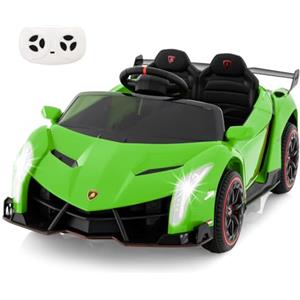 RELAX4LIFE Macchina Elettrica Lamborghini 12V - 2 Posti, 5 Motori 4x4, Telecomando, 3 Velocità, MP3, Luci LED - Regalo per Bambini 3-8 Anni (Verde)