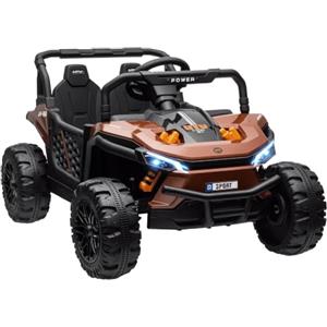 AIYAPLAY Macchina Elettrica per Bambini UTV 12V con 2 Motori, Marrone | Fuoristrada Auto per Bambini, Cintura 2 Punti, Telecomando, Sospensioni, USB, Musica, Luci, 3-6 km/h, 3-5 Anni